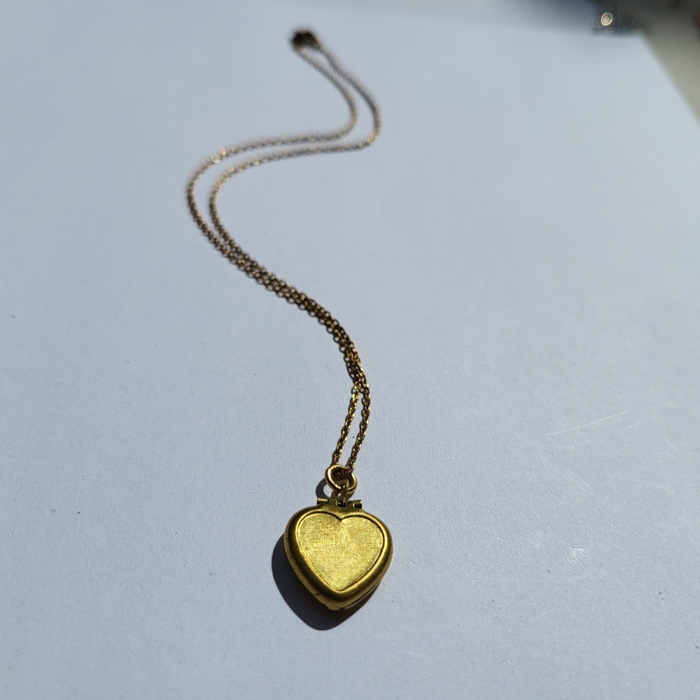 Vintage Heart Locket Necklace Gold Matte Brass Minimalist Sentimental